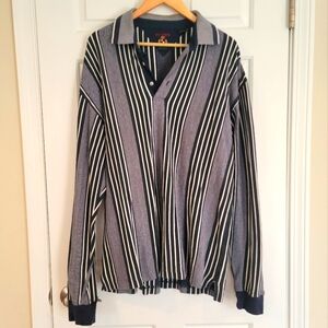 Mens Retro Ivy Crew Longleeve Navy & White Shirt Size: Large